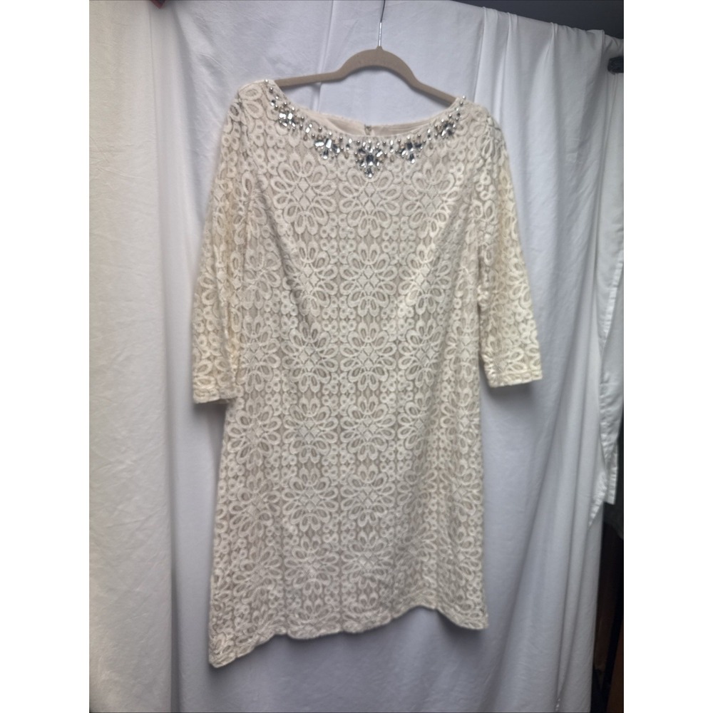 Jessica Howard Size 16 Missy Ivory Lace Beige Lining Dress Embellished Bridal